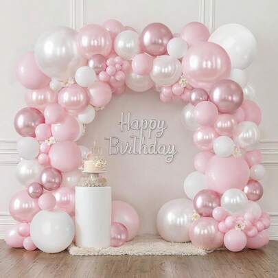 122 pièces Ensemble d'arche de ballons rose et blanc, comprenant des ballons en latex rose, blanc et rose métallique. Parfait pour les fêtes d'anniversaire, les baby showers, les décorations de mariage et une variété d'autres décorations de fête.