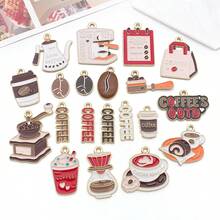 Bộ 20 mặt dây chuyền tráng men hình cà phê dễ thương, mặt dây chuyền hình giọt dầu bằng hợp kim để tự làm trang sức. - Cà phê nâu - Xem 5