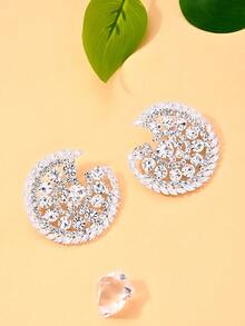2pcs New Geometric Sparkling Earrings, Rhinestone Elegant Daily Wear Accessories For Women - Silver - View 3