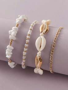 imoli 4pcs/Set Bohemian Style Resin Bead & Stone Beaded Anklet Set, Suitable For Women Beach Holiday Jewelry - 9426 - View 4
