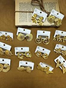 12pcs Elegant Unique 304 Stainless Steel Gold Earring Set, Suitable For Gifting To Classmates And Friends, Suitable For Women's Daily Wear, Also A Great Choice For Easter, Mother's Day, And Holiday Gifts - Multicolor - View 5