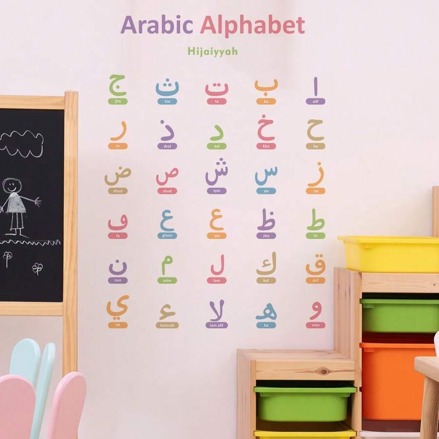 ملصق حائط أبجدية عربية ملونة قابل للإزالة، ديكور حائط تعليمي للمنزل وغرفة النوم وغرفة الأطفال والفصول الدراسية - مقاس واحد - مشاهدة 1