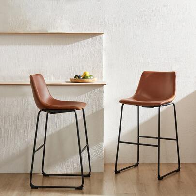  OLIXIS 30 Inch Counter Height Bar Stools Set Of 2, Modern Faux Leather High Barstools With Back And Metal Leg, Bar Chairs For Kitchen Lsland, Black