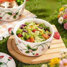 Bát sứ hai quai dễ thương in hình dâu tây, họa tiết hoa sáng tạo, thích hợp đựng salad, ngũ cốc, mì, dễ vệ sinh. - Nhiều màu - Xem 12