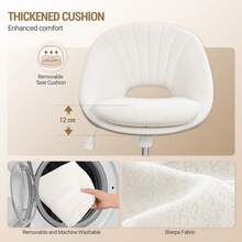 HEXCELEN Hairdressing Chair, Swivel Chair, Office Chair Made Of Breathable Sherpa Fabric And Polyurethane, Suitable For Bedroom, Office And Living Room, Beige-White - 白色 - 查看 4