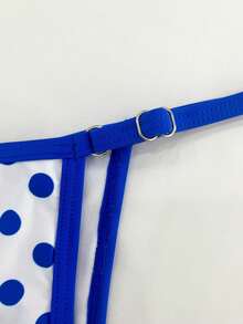 蓝白波点印花优雅性感两件式比基尼套装，适合春夏休闲海滩度假、泳池派对，时尚泳装 - 彩色 - 查看 5