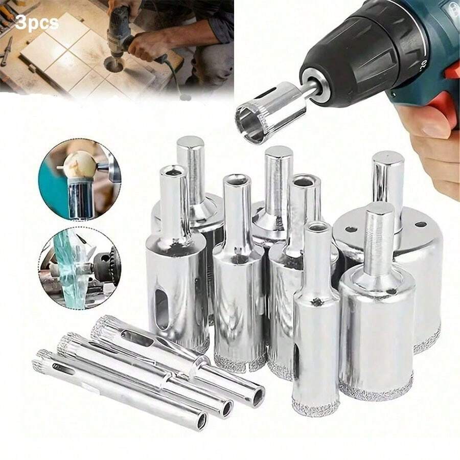 Bộ 3 mũi khoan kim cương (6mm, 8mm, 10mm) - Có lưỡi phủ kim cương, thích hợp để khoan chính xác trên gạch, đá cẩm thạch, kính, gốm sứ, dụng cụ chuyên nghiệp và tự làm.