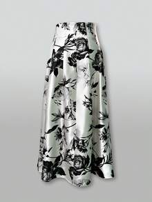 印花休闲优雅梭织面料抽绳腰带沙滩度假中长裙，春夏款 - 白色 - 查看 7