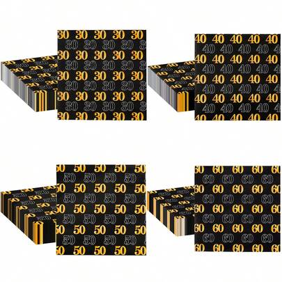 20pcs/40pcs/100pcs Count Cocktail Napkins - Celebrating 30th, 40th, 50th, & 60th Anniversaries And Birthdays - Disposable Paper Party Napkins / Beverage Napkins - Ideal For Birthday Decorations, Wedding Anniversaries, And Anniversary Party Supplies