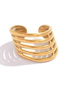 2pcs/1pc 18K Gold Plated Chunky Statement Gold Stainless Steel Ring For Women, Hypoallergenic Wide Stack Ring, Accessories For Women - Style 5 - View 8
