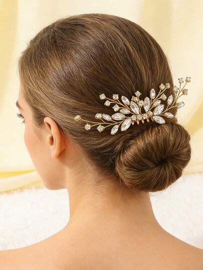 1pc Shiny Crystal Decorated Elegant Bridal Hair Comb, Suitable For Wedding, Party, Birthday And Other Occasions