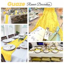 1 tấm khăn trải bàn bằng vải màn màu vàng chanh, kích thước 35 x 120 inch, vải màn mỏng kiểu Bohemian dài 10 feet, thích hợp cho tiệc tùng, đám cưới, tiệc mừng em bé, tiệc cô dâu. - Màu vàng - Xem 5
