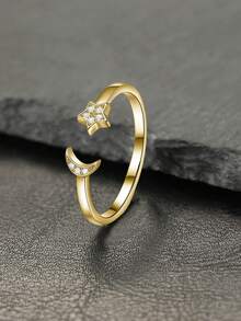 1枚S925纯银星月可调节开口戒指，浪漫优雅设计，简约清新时尚个性高端质感，日常佩戴或送给她的完美礼物 - 星月 - 查看 2