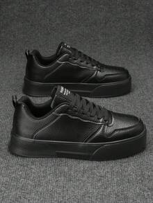 Giày thể thao nam thời trang màu đen toàn bộ bằng da, thiết kế chữ cái, buộc dây, đế bằng, kiểu dáng casual, giày thể thao ngoài trời đa năng, thoải mái, cỡ lớn dành cho cả nam và nữ. - màu đen - Xem 6