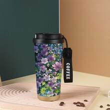 Cốc cà phê họa tiết hoa linh lan mới, cốc uống đôi, làm từ thép không gỉ 316 và gốm sứ, cốc cách nhiệt chất lượng cao dung tích lớn kèm ống hút. - Nhiều màu - Xem 7