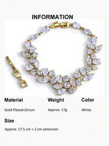 1pc Sparkling Cubic Zirconia Irregular Leaf Branch Cubic Zirconia Wedding Bracelet, Silver Plated & Gold Plated Bridal Jewelry For Brides, Bridesmaids, Engagement, Banquet, Pageant, Prom - 1pcs Bracelet - View 14
