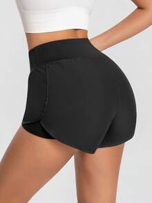 1pc Women's Black Tennis/Running Shorts, Double Layer Design For Yoga & Outdoor Sports - Black - View 4