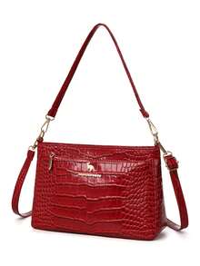 Retro Minimalist Printed Crossbody Bag With Adjustable PU Strap, Flap Closure, New Year - Camel - View 5