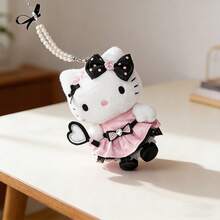Miniso 1pc Hello Kitty Sparkling Party Series Plush Ornament (Heart-Shaped Mirror/Hugging Heart), Official IP, Pink And Black, Sweet And Chic Plush + Metal Material Keychain Accessory - Multicolor - View 4