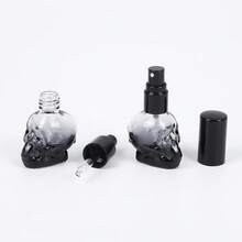 2pcs 8ml Transparent/Black Skull Glass Dropper Bottles, Leak-Proof Essential Oil Bottles, Portable Storage - Black - View 1