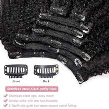 BINF Afro Kinky Curly Clip In Hair Extensions Real Human Hair 8Pcs With 18 Clips 120g/Set 10A Brazilian Remy HairFor Women Natural Color For Women - Natural Black - View 2