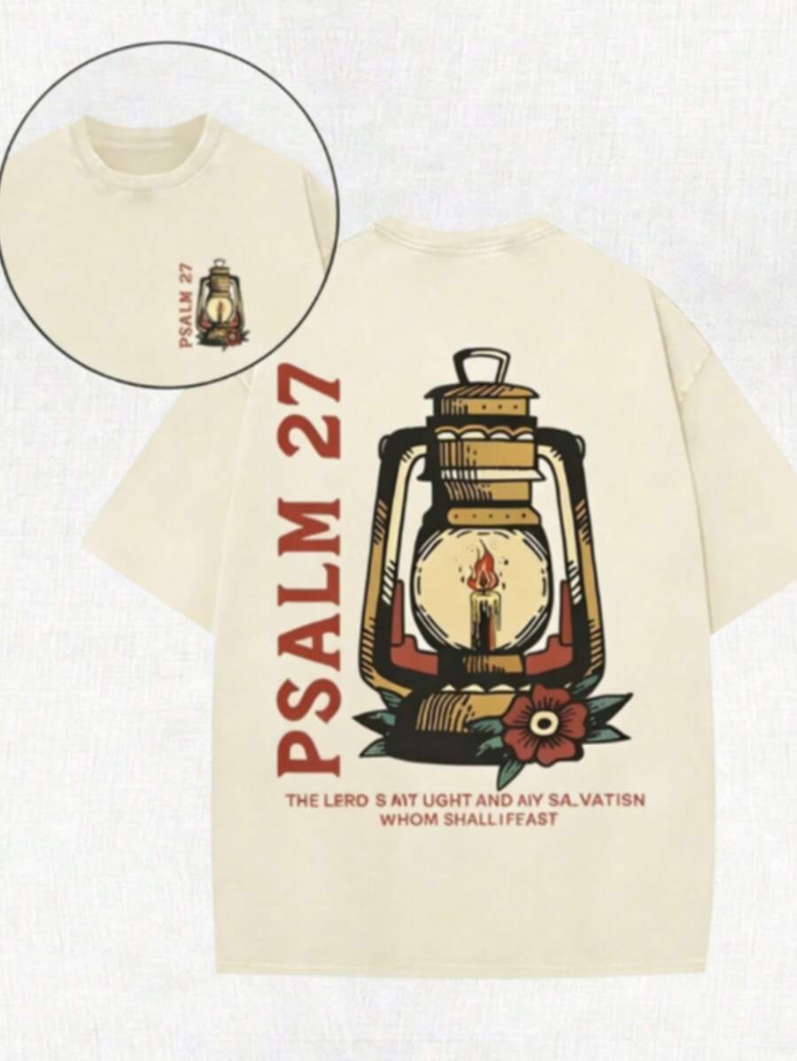 Double-Sided Washed With Flame,Christian,Religious Faith Printing, High-Quality Wax Printed Cotton Retro Fashion,Suitable For Summer T-Shirt,For Gift - 杏色 - 查看 1