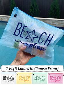 防水时尚沙滩包，饰有“Beach Please”海星印花图案。大容量透明化妆包，尼龙拉链设计，轻便耐用，适合春夏收纳，是游泳、海滩、潜水、暑假、返校的理想之选。轻便防晒收纳包，适合送给朋友、家人、女朋友、同学。生日、节日、派对、婚礼（伴娘）、母亲节、教师节的完美礼物和纪念品。化妆包、洗漱包、化妆袋、化妆收纳包、母亲节礼物、节日必备品、母亲节礼物。 - 彩色 - 查看 3