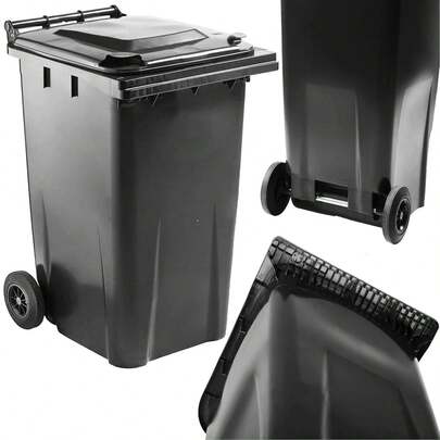 TRADING GROUP 240 Litre Outdoor Wheelie Bin/Black Standard Household Size Bin With Rubber Wheels Trash And Rubbish
