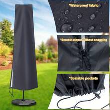 1pc 210D Oxford Cloth Patio Umbrella Cover - Black, Outdoor Furniture Protection, With Portable Storage Bag And Zipper (170 X 35/25 Cm), Waterproof And UV50+ Protection - A - View 10