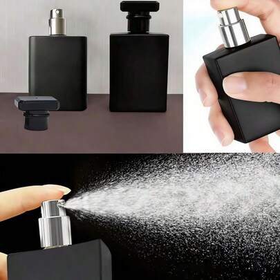 Chai xịt nước hoa vuông màu đen, chai đựng nước hoa bằng thủy tinh có đầu xịt, chai đựng nước hoa trong suốt, chai đựng nước hoa di động.