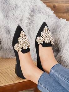 Women's Pointed Toe Retro Versatile Elegant Comfortable Casual Flat Shoes - Black - View 5