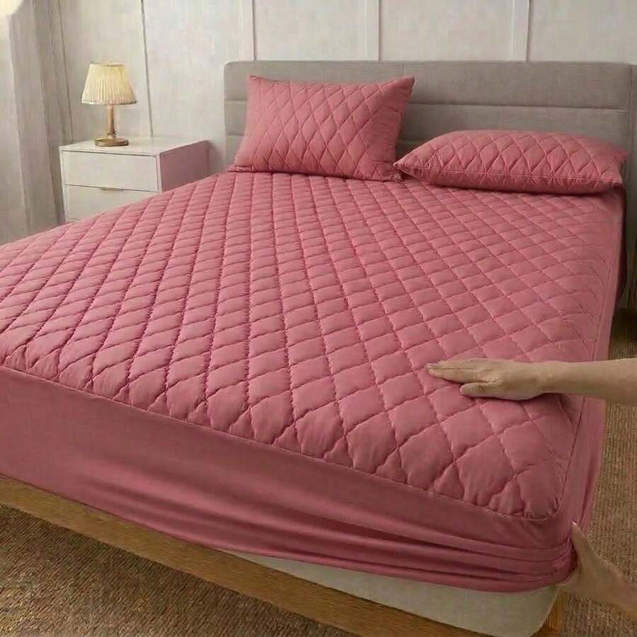 Waterproof Quilted Mattress Protector Cover With Elastic – Single, Double, Queen And King – Pillowcases Not Included - Rusty Rose - View 1