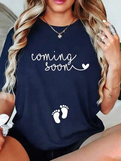 100% Cotton Casual-Shirt Pregnancy Announcement Pregnant Mom To Announce Pregnancy-Shirt% Comfortable Cotton Patterned Women's Clothing