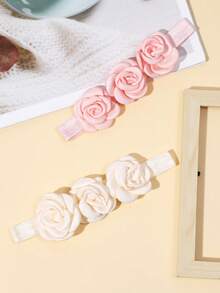 2pcs/Set Infant Girls' Cute Rose Flower Headband, Suitable For Daily Wear And Festivals, Spring/Summer - Multicolor - View 3