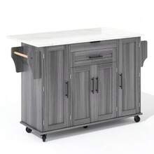 120*45cm, Mobile Kitchen Island, Kitchen Trolley, Extendable Worktop Up To 70cm, Concealed Cutlery Drawer, Adjustable Shelves, Spice Rack And Towel Rail, Suitable For Kitchen, Dining Room Or Living Room - Grey - View 9