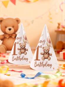 6入泰迪熊1歲生日派對紙帽，1歲生日派對帽，泰迪熊主題生日派對裝飾帽，生日派對拍照道具，泰迪熊派對裝飾，1歲生日派對用品，泰迪熊主題1歲生日派對配件，DIY休閒手工紙帽，1歲生日裝飾，生日禮物，派對小禮物 - 1歲小熊 - 查看 10