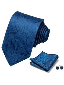 3pcs Blue Men's Tie Set With White Drawer Gift Box, Suitable For Wedding, Anniversary, Valentine's Day Wear And Gifting - Color Mixing - View 4