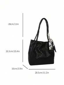 Versatile Casual Silk Scarf Decor Minimalist Solid Color Small Tote Bag For Commuting - Black - View 2