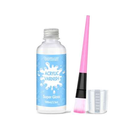 100ml High Gloss Acrylic Paint, High Gloss Transparent Sealant For Professional Artists And Hobbyists, Used For Canvas, Acrylic Paints, Wood, Fast Drying Water-Based, UV And Yellowing Resistant, Multi-Surface Applicable, Brush Included