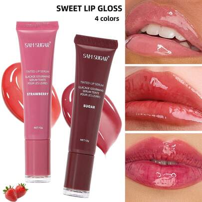  SAM SUGAR Aceite labial brillante hidratante, brillo de labios voluminizador, aceite labial nutritivo, bálsamo labial transparente hidratante, hace que los labios se vean talla grande llenos y nutridos, múltiples opciones de color adecuadas para todos los tonos de piel
