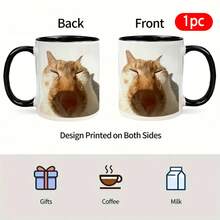 一款简约的白色陶瓷马克杯，双面印有高清做旧哭泣的猫咪图案，印刷清晰细腻，表情生动有趣，营造出幽默的氛围。 - 彩色 - 查看 6