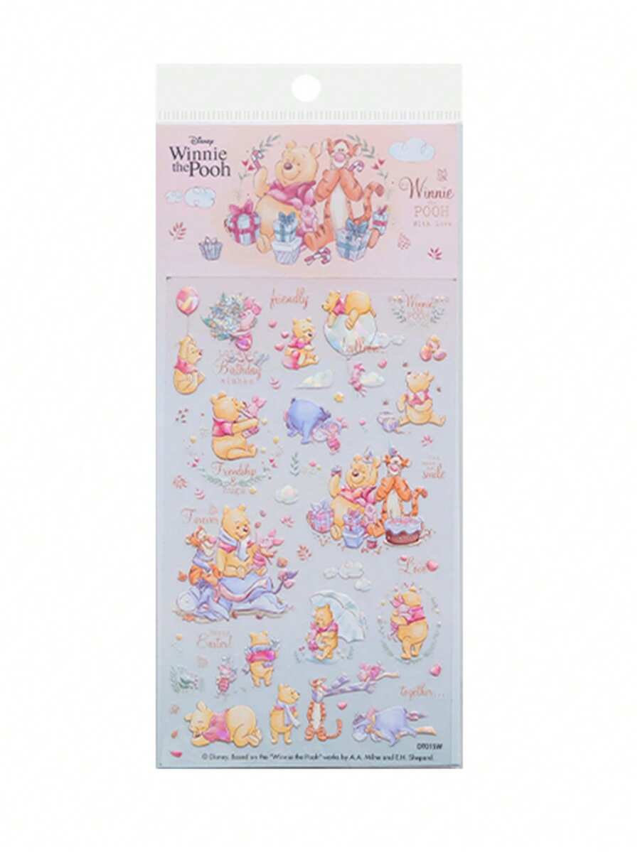 Pegatinas de papelería con el personaje de dibujos animados Winnie the Pooh amarillo lindo, autorizadas por Disney, Funda de teléfono 3D con textura en relieve, Funda para portátil, Cuaderno, Botella de agua, Uso universal - Naranja Coral - Ver 1