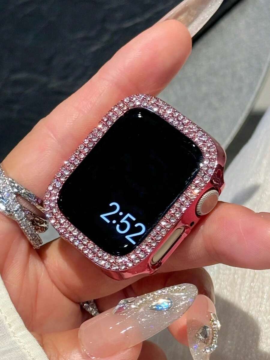 1pc Dual-Layer Sparkling Crystal Protective Case, Compatible With Apple Watch 40/41/42/44/45/46/49mm Series, Including Ultra/SE/11/10/9/8/7/6/5/4, Smart Watch Accessory, Pink