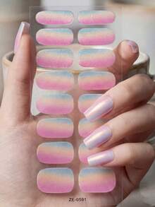 Shiny Ombre Full Wrap Nail Stickers, Self-Adhesive Waterproof Solid Color DIY Nail Art Decals, Suitable For Women's Daily And Party Use - Multicolor - View 6