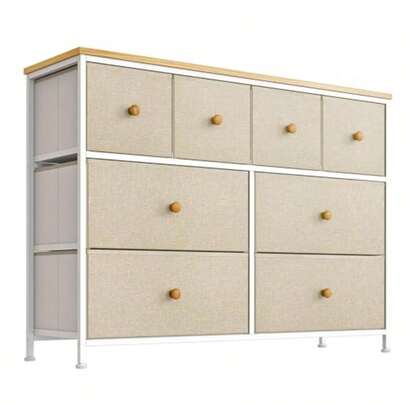 muebles para cuartoHOMELYA Comoda Cajonera para Recamara con 8 Cajones De Tela Parte r de Madera y Marco De Acero Plegable - Mueble Organizador con Cajonera para Ropa y Accesorios Ideal para Sala o Dormitorio