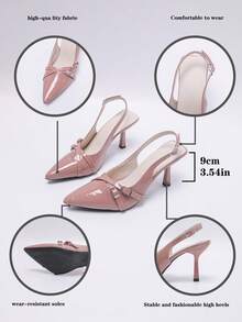 Sandalias de tacón de gatito de punta afilada para mujer - Rosa 3 - Ver 8