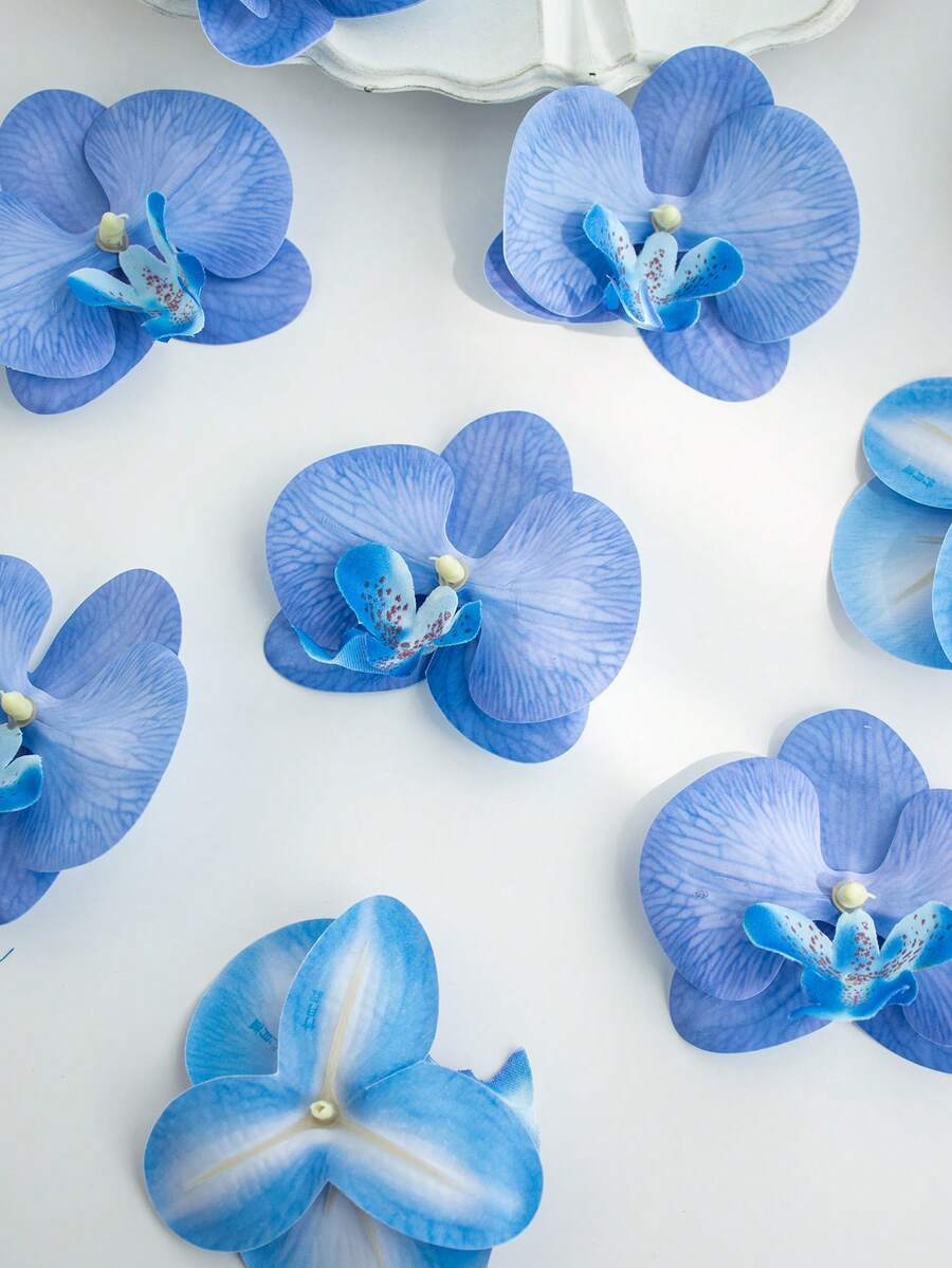 10 bông lan Phalaenopsis nhân tạo, dùng để trang trí vòng hoa cài cổ tay cô dâu, xe cưới, cổng hoa, nhà cửa, bình hoa, tiệc sinh nhật, quà tặng năm mới. - Màu xanh lam - Xem 1