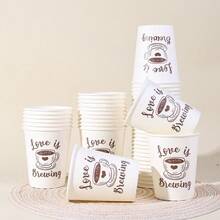 Bộ 10/20/40 chiếc, Ly giấy "Tình yêu đang nở rộ" - Ly cà phê màu nâu với họa tiết trái tim, dung tích 9oz, thích hợp cho đám cưới, tiệc cô dâu, ngày Valentine và các bữa tiệc chủ đề cà phê. Ly cà phê dùng một lần trang nhã cho đám cưới, tiệc cô dâu, ly uống cà phê màu nâu. - Nhiều màu - Xem 5