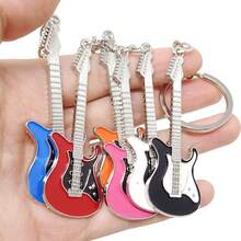 6pcs Mixed Alloy Guitar Keychain | Cute Bass And Electric Guitar Keyring - Instrument Key Holder For Music Lovers, Cool And Handsome Style - Old Gold - View 4