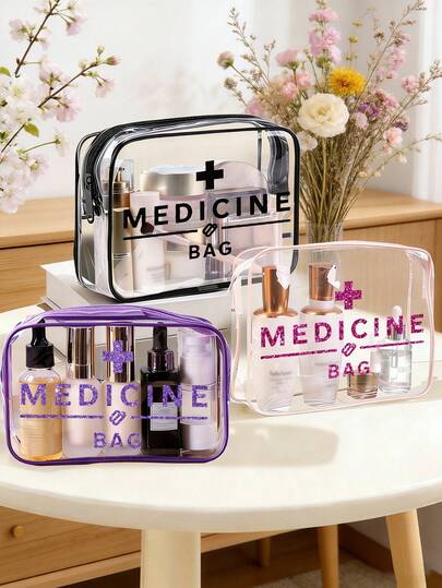 Pvc Clear Cosmetic Bag Travel Toiletry Bag,Medical Bag, Makeup Bag, Storage Bag, Toiletries Bag,"Medical" Letter Print, Waterproof Easy To Clean Makeup Pouch, Multi-Functional Portable Travel Toiletry Organizer | Multi-Functional Portable Storage Organizer For Women